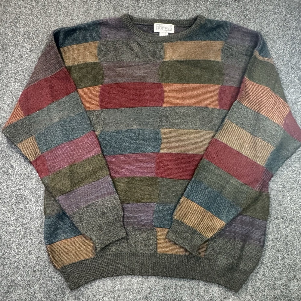 Gianfranco Ruffini Mens XL Vtg Colorblock Grandpacore Heritage Sweater Italy